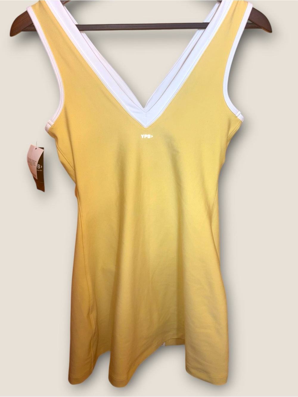 YPB NWT Sunshine Yellow V-Neck Active Dress with White Trim
